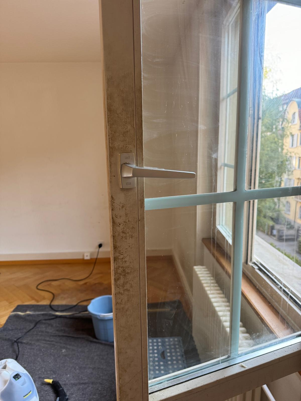 Verschmutzte Fenster vor der Reinigung